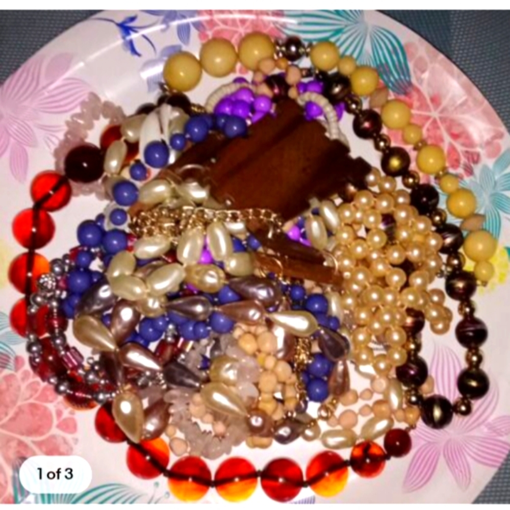 Lot Of 12 Pc Multicolor Beaded Chunky Necklaces all wearable.